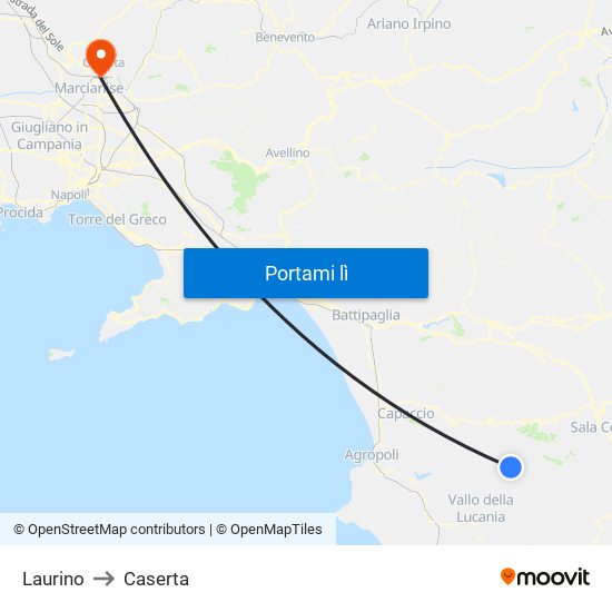 Laurino to Caserta map