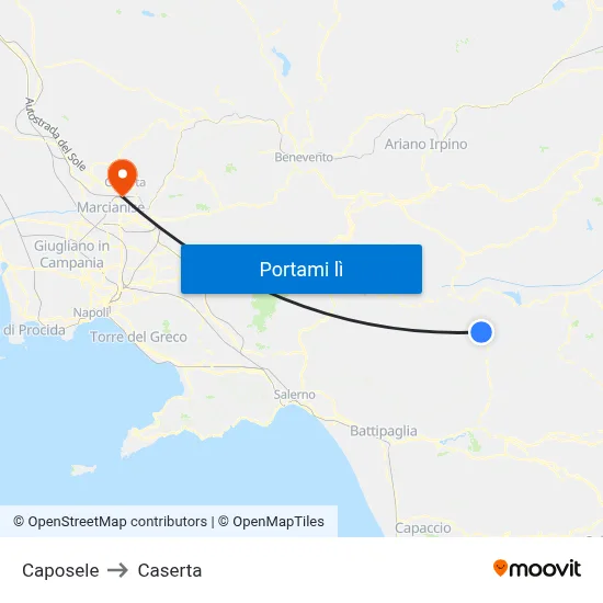 Caposele to Caserta map