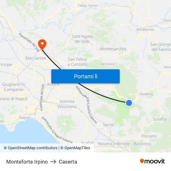 Monteforte Irpino to Caserta map