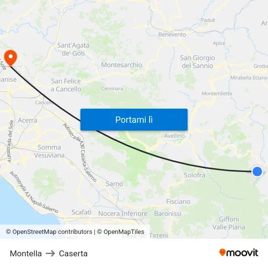 Montella to Caserta map