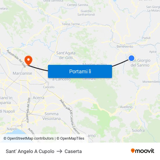 Sant' Angelo A Cupolo to Caserta map