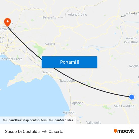 Sasso Di Castalda to Caserta map