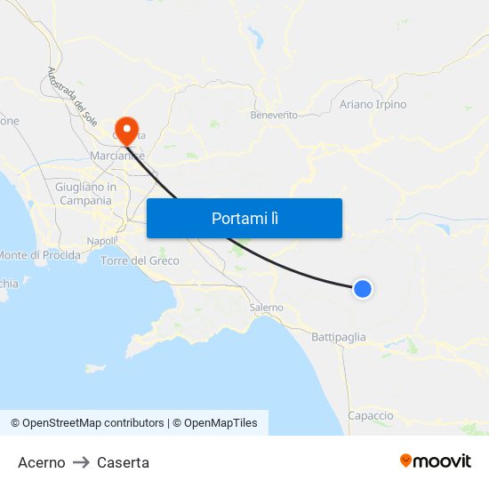 Acerno to Caserta map
