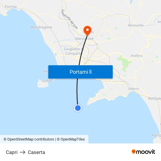 Capri to Caserta map