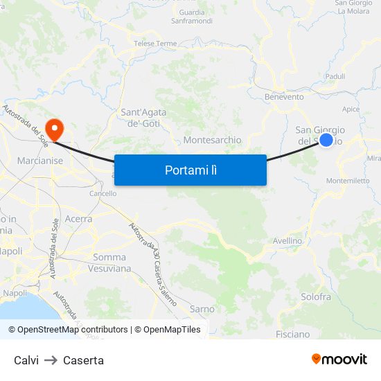 Calvi to Caserta map