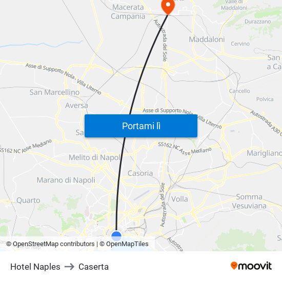 Hotel Naples to Caserta map