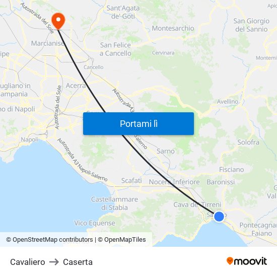 Cavaliero to Caserta map