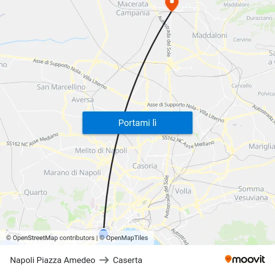Napoli Piazza Amedeo to Caserta map