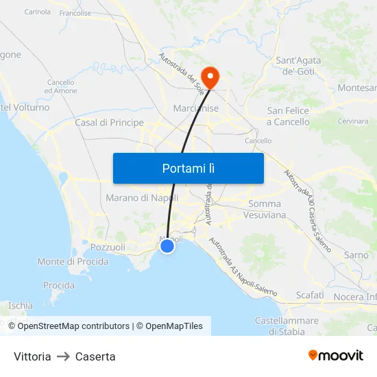 Vittoria to Caserta map