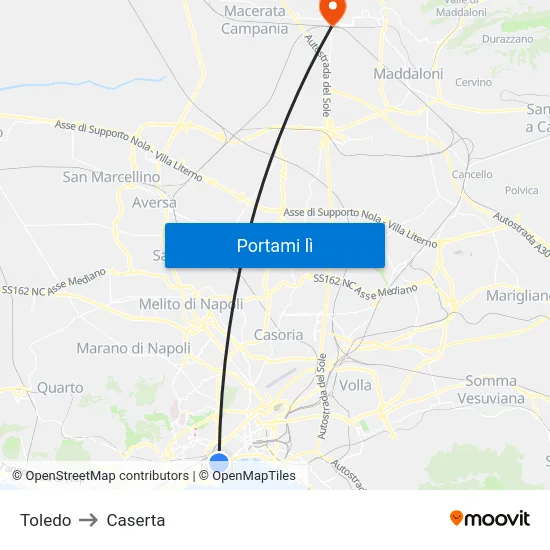 Toledo to Caserta map