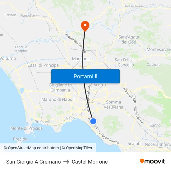San Giorgio A Cremano to Castel Morrone map