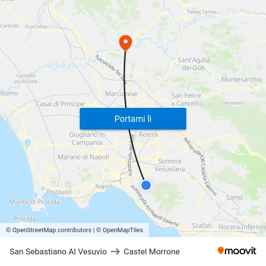 San Sebastiano Al Vesuvio to Castel Morrone map