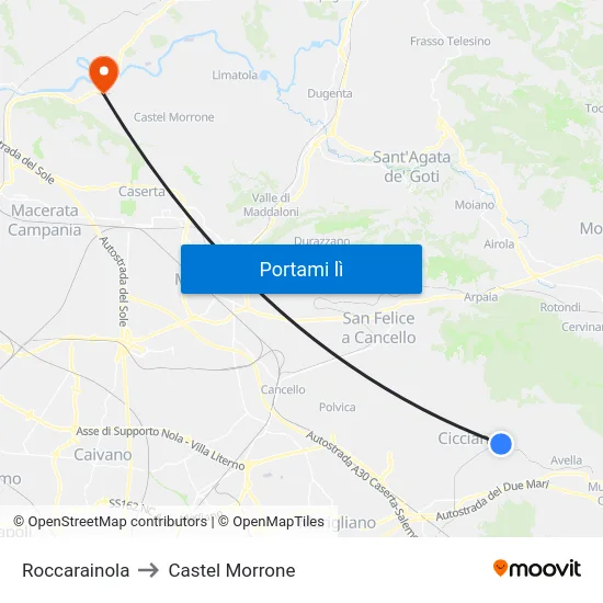 Roccarainola to Castel Morrone map