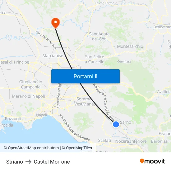 Striano to Castel Morrone map