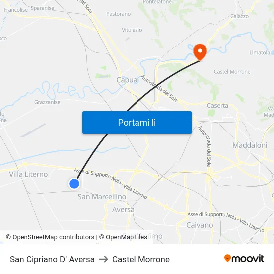 San Cipriano D' Aversa to Castel Morrone map