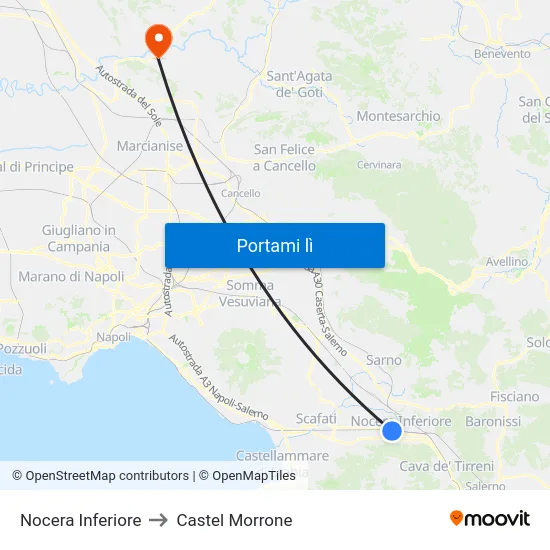 Nocera Inferiore to Castel Morrone map