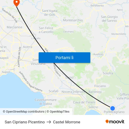San Cipriano Picentino to Castel Morrone map