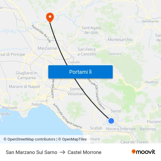 San Marzano Sul Sarno to Castel Morrone map