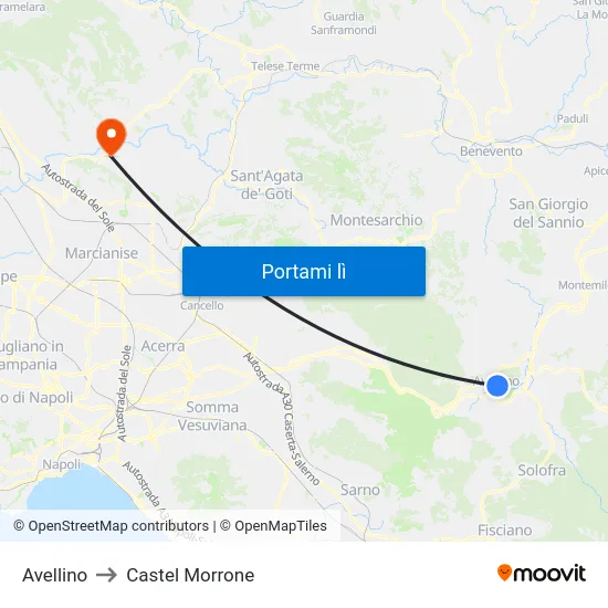 Avellino to Castel Morrone map