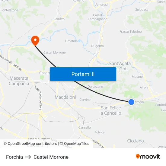 Forchia to Castel Morrone map
