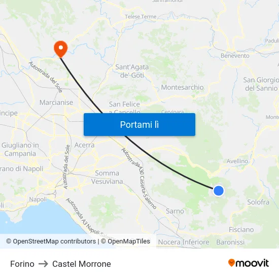 Forino to Castel Morrone map