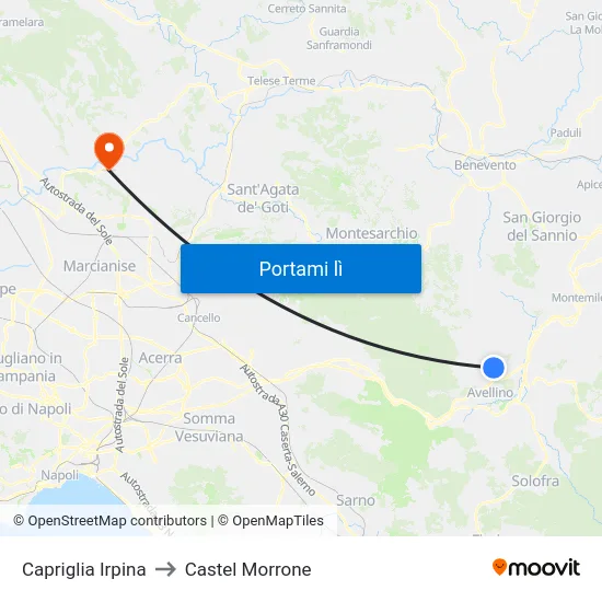 Capriglia Irpina to Castel Morrone map