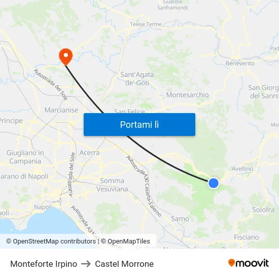 Monteforte Irpino to Castel Morrone map