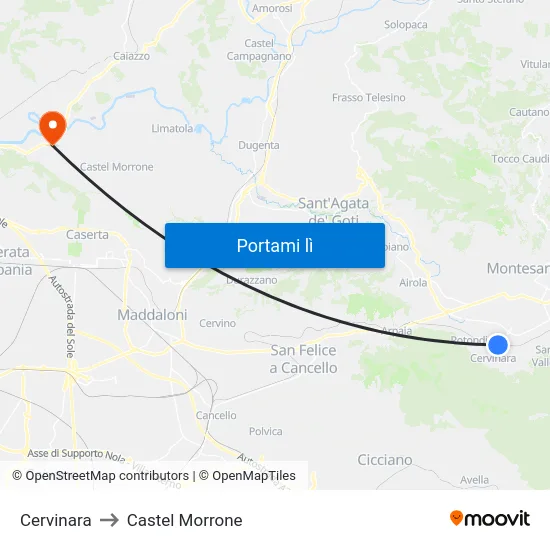 Cervinara to Castel Morrone map