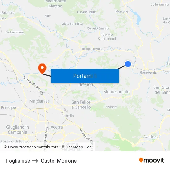 Foglianise to Castel Morrone map