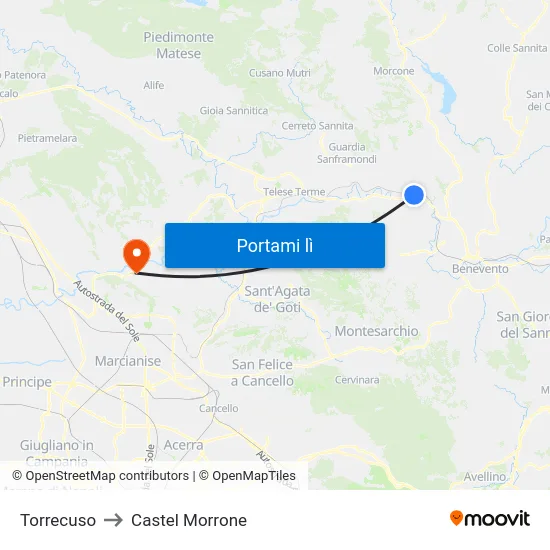 Torrecuso to Castel Morrone map