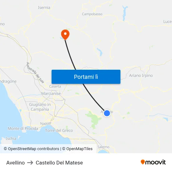 Avellino to Castello Del Matese map