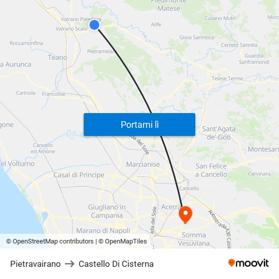 Pietravairano to Castello Di Cisterna map