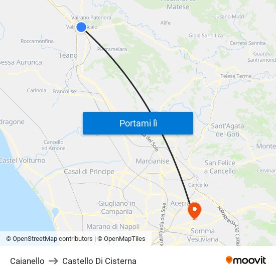 Caianello to Castello Di Cisterna map