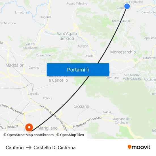 Cautano to Castello Di Cisterna map