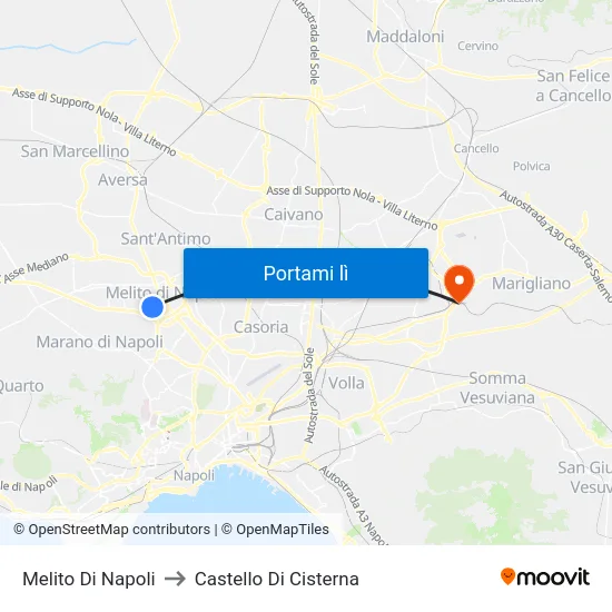 Melito Di Napoli to Castello Di Cisterna map