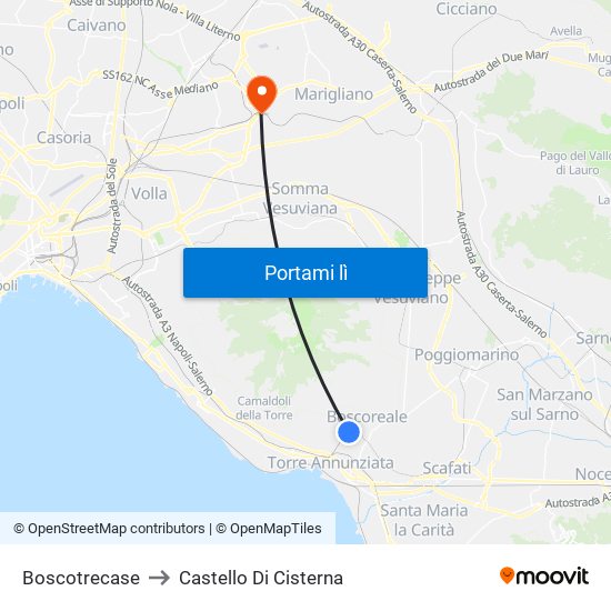 Boscotrecase to Castello Di Cisterna map