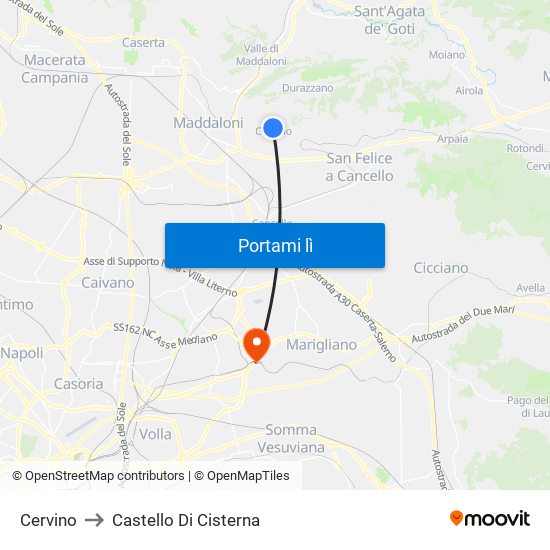 Cervino to Castello Di Cisterna map