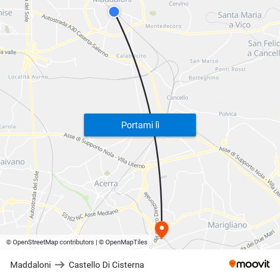 Maddaloni to Castello Di Cisterna map