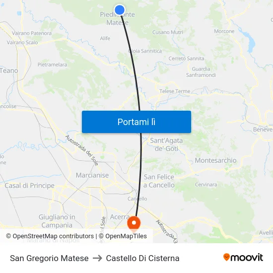 San Gregorio Matese to Castello Di Cisterna map