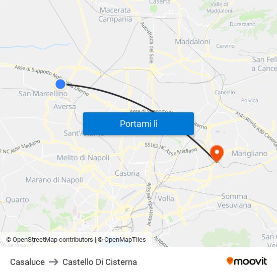 Casaluce to Castello Di Cisterna map