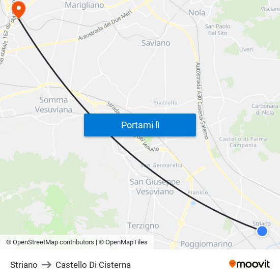 Striano to Castello Di Cisterna map
