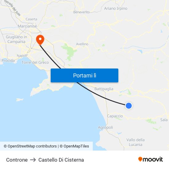 Controne to Castello Di Cisterna map