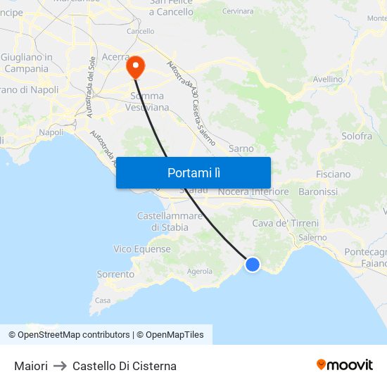 Maiori to Castello Di Cisterna map