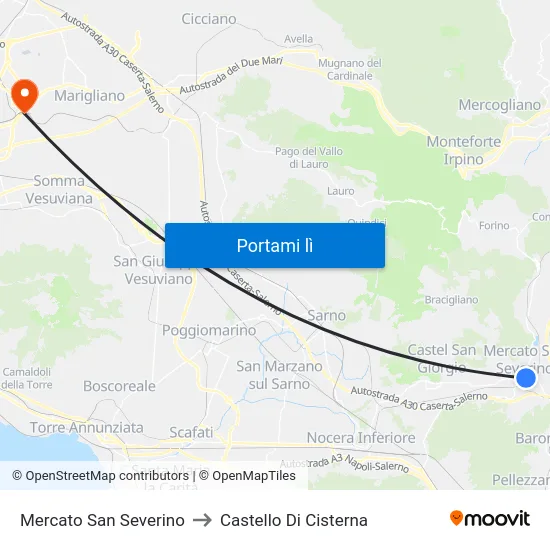 Mercato San Severino to Castello Di Cisterna map
