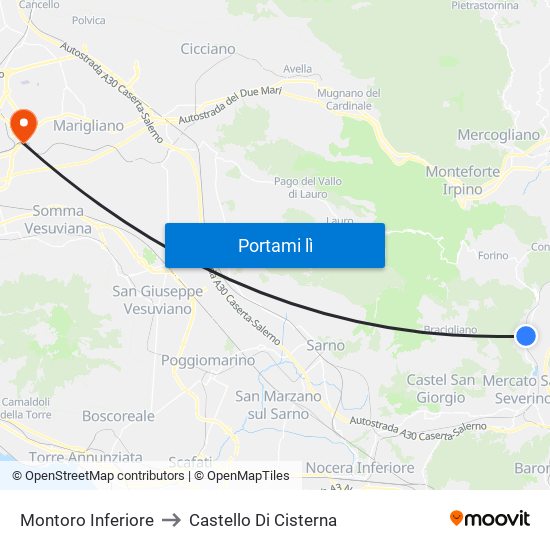 Montoro Inferiore to Castello Di Cisterna map