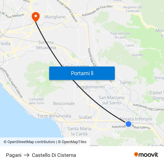 Pagani to Castello Di Cisterna map