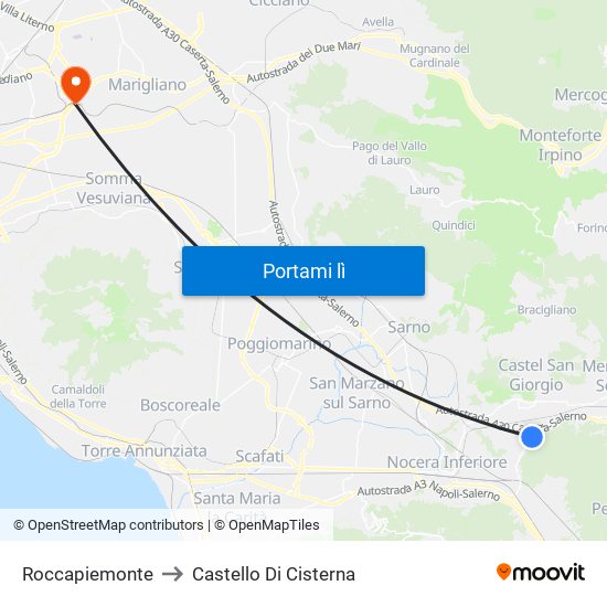 Roccapiemonte to Castello Di Cisterna map