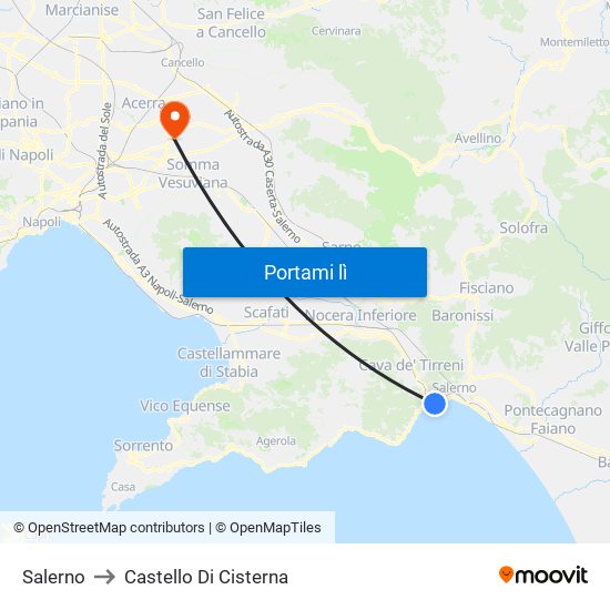 Salerno to Castello Di Cisterna map