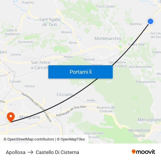 Apollosa to Castello Di Cisterna map