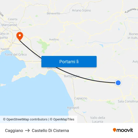 Caggiano to Castello Di Cisterna map